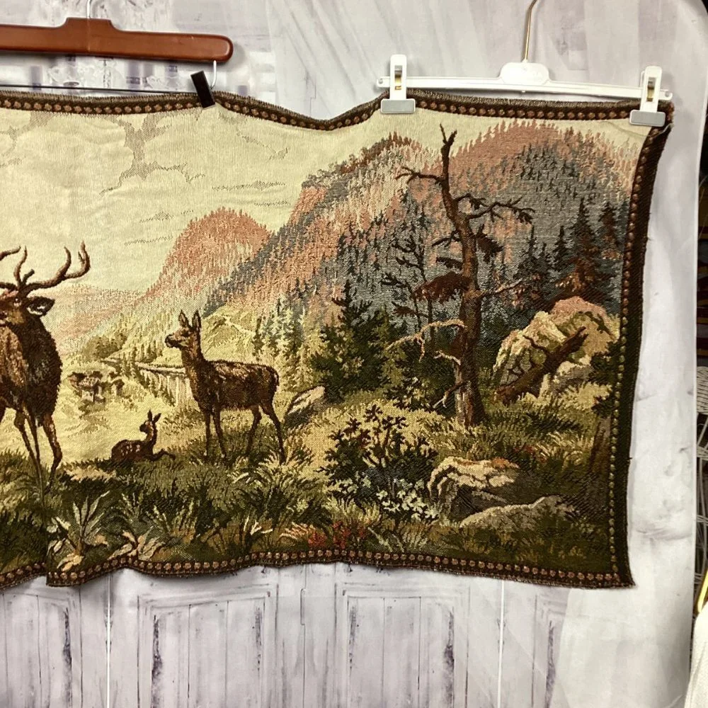 Vintage French Deer Eagle Mountains Tapestry